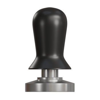 3D illustration of a Barista stainless steel coffee tamper with a smooth, rounded black handle and silver color. png