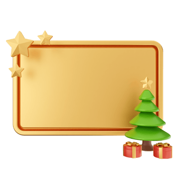 Christmas tree and gold frame with stars png