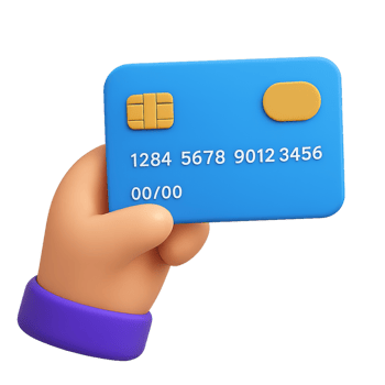3D Hand Holding a Blue Credit Card with Simple Design Elements png