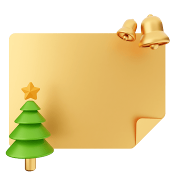 A golden christmas tree and bells on a blank paper png