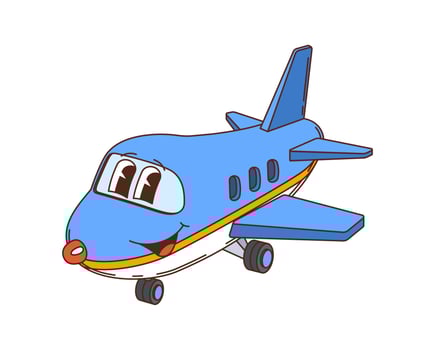 Cute cartoon airplane retro groovy kids toy vector
