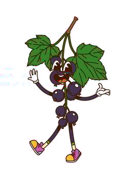 Groovy blackcurrant berry hippie cartoon character vector