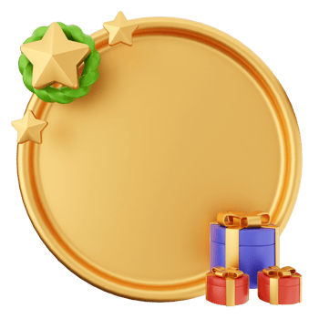Golden award frame with gifts and stars png
