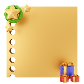 A golden paper with presents and stars png
