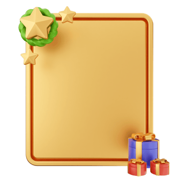 A gold frame with presents and a star png