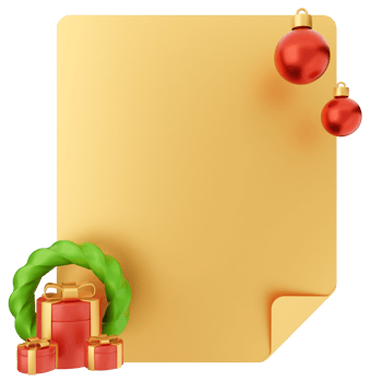 Christmas gift box with a gold paper and christmas decorations png