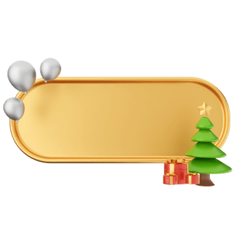 Golden christmas tree with balloons and gift boxes png