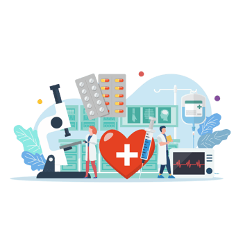 Healthcare scene with miniature people. png