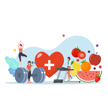 Health and Exercise scene with miniature people. png