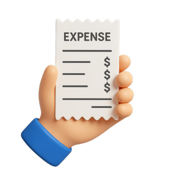 3D Hand Holding Expense Receipt with Dollar Signs and Lines png