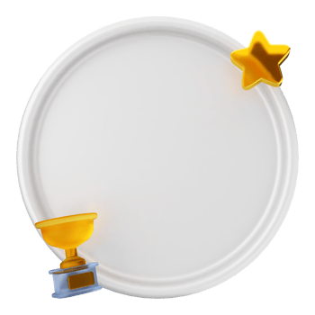 A white plate with two gold stars and a trophy png