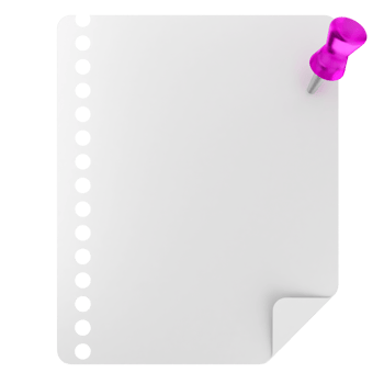 A white paper with a pink push pin on it png