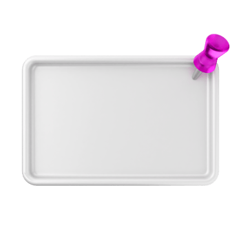Blank white plastic tray with pink push pin on black background png