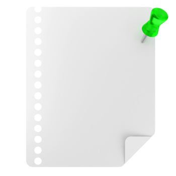 A white sheet of paper with a green push pin png