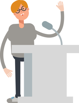 Brown Hair Male Character Speaking on Podium png
