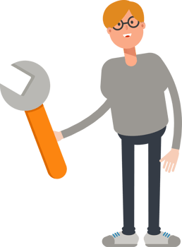 Brown Hair Male Character Holding Wrench Tool png
