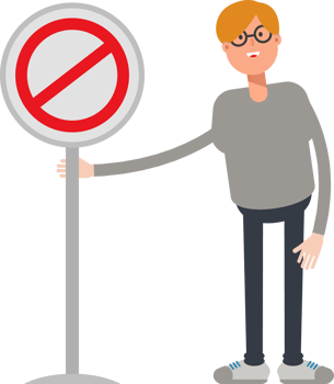Brown Hair Male Character and Prohibition Signage png