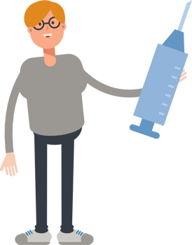 Brown Hair Male Character Holding Medical Syringe Illustration png