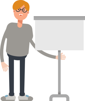 Brown Hair Male Character Presenting Whiteboard png