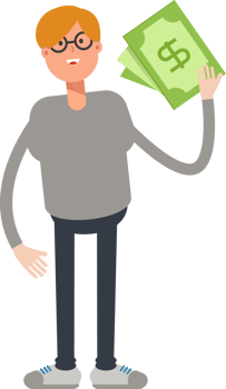 Brown Hair Male Character Holding Dollar Banknotes png