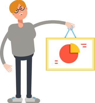 Brown Hair Male Character Holding Pie Chart Signage png