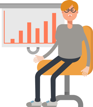 Brown Hair Male Character Presenting Bar Chart png