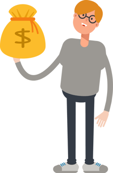 Brown Hair Male Character Holding Dollar Sack png