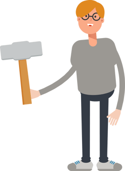 Brown Hair Male Character Holding Hammer Tool png