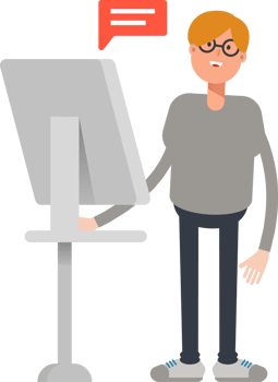 Brown Hair Male Character Working on Computer png