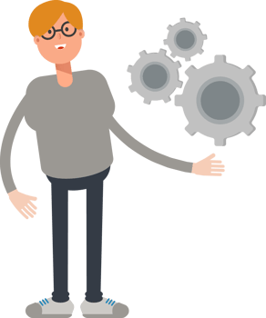 Brown Hair Male Character Holding Gears png