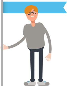 Brown Hair Male Character Holding Blue Flag Pole png