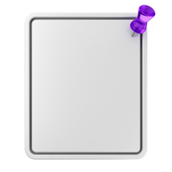 A white board with a purple push pin on it png