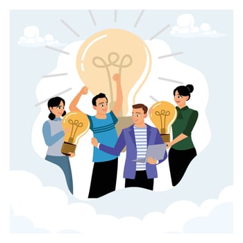 A group of business teams interact and share ideas. vector