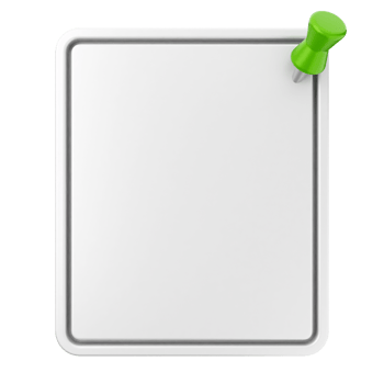 A white clipboard with a green push pin on it png