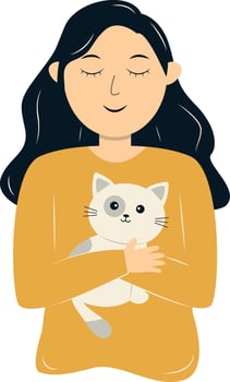 Woman Holding Cat Illustration in Cartoon Design vector