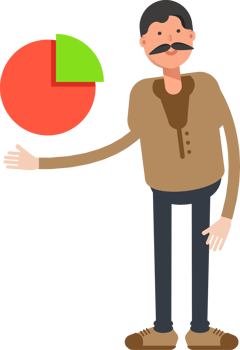 Old Man in Brown Shirt Character Holding Pie Chart png