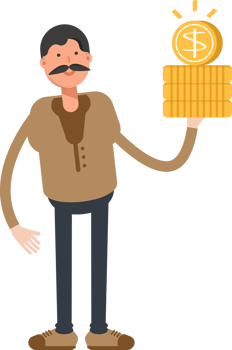 Old Man in Brown Shirt Character Holding Dollar Coins png
