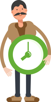 Old Man in Brown Shirt Character Holding Green Clock png