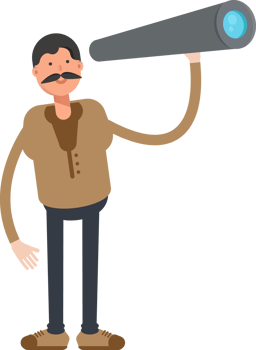 Old Man in Brown Shirt Character Using Binoculars png