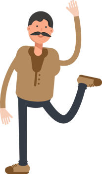 Old Man in Brown Shirt Character Rising One Hand Illustration png