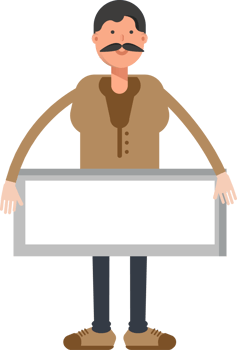 Old Man in Brown Shirt Character and Blank Signage png