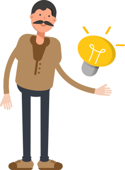 Old Man in Brown Shirt Character and Light Bulb png
