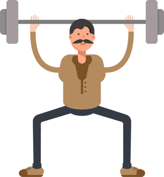 Old Man in Brown Shirt Character Lifting Barbell png