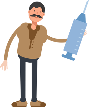 Old Man in Brown Shirt Character Holding Medical Syringe Illustration png