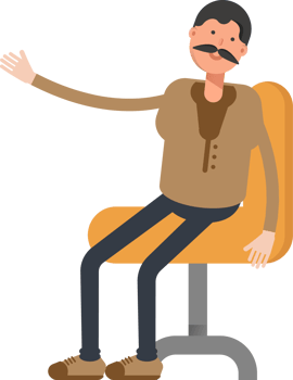 Old Man in Brown Shirt Character Sitting on Office Chair png