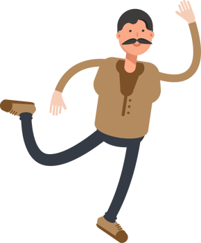 Old Man in Brown Shirt Character Jumping and Flying png
