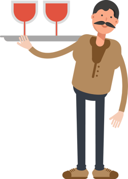 Old Man in Brown Shirt Character Serving Wine Illustration png