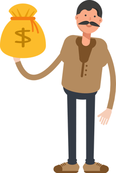 Old Man in Brown Shirt Character Holding Dollar Sack png