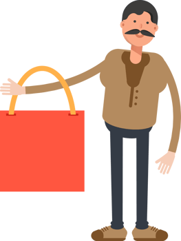 Old Man in Brown Shirt Character Holding Shopping Bag png