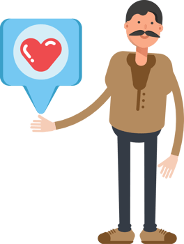 Old Man in Brown Shirt Character and Heart Message png